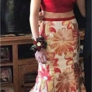 Red and Floral Two-Piece Dress